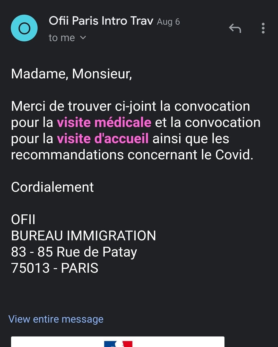 comment contacter ofii paris par mail